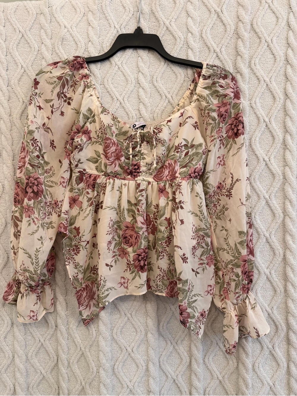 Floral Peasant Blouse - Cream with Rose Print